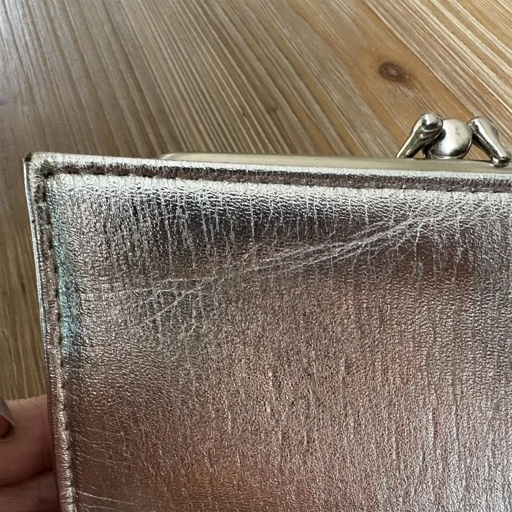 vintage Silver metallic wallet card case with Dot Snappers closure clutch